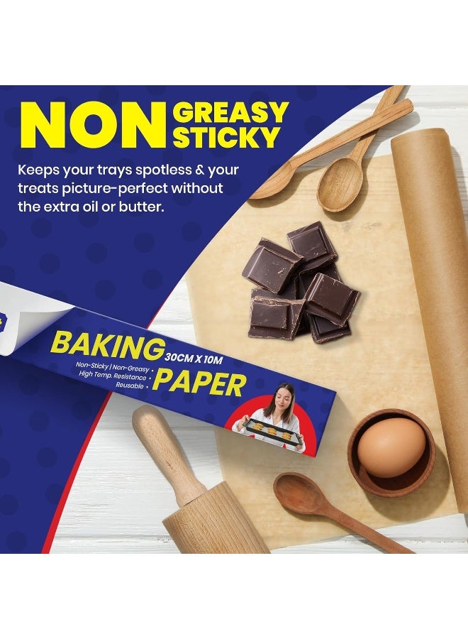 Silver Pot Baking Paper Roll 10 Meter x 30cm, Non-Stick Parchment Paper for Baking Cooking & Rapping, Oven Safe & Food Grade Baking Sheet Liners - Image 2